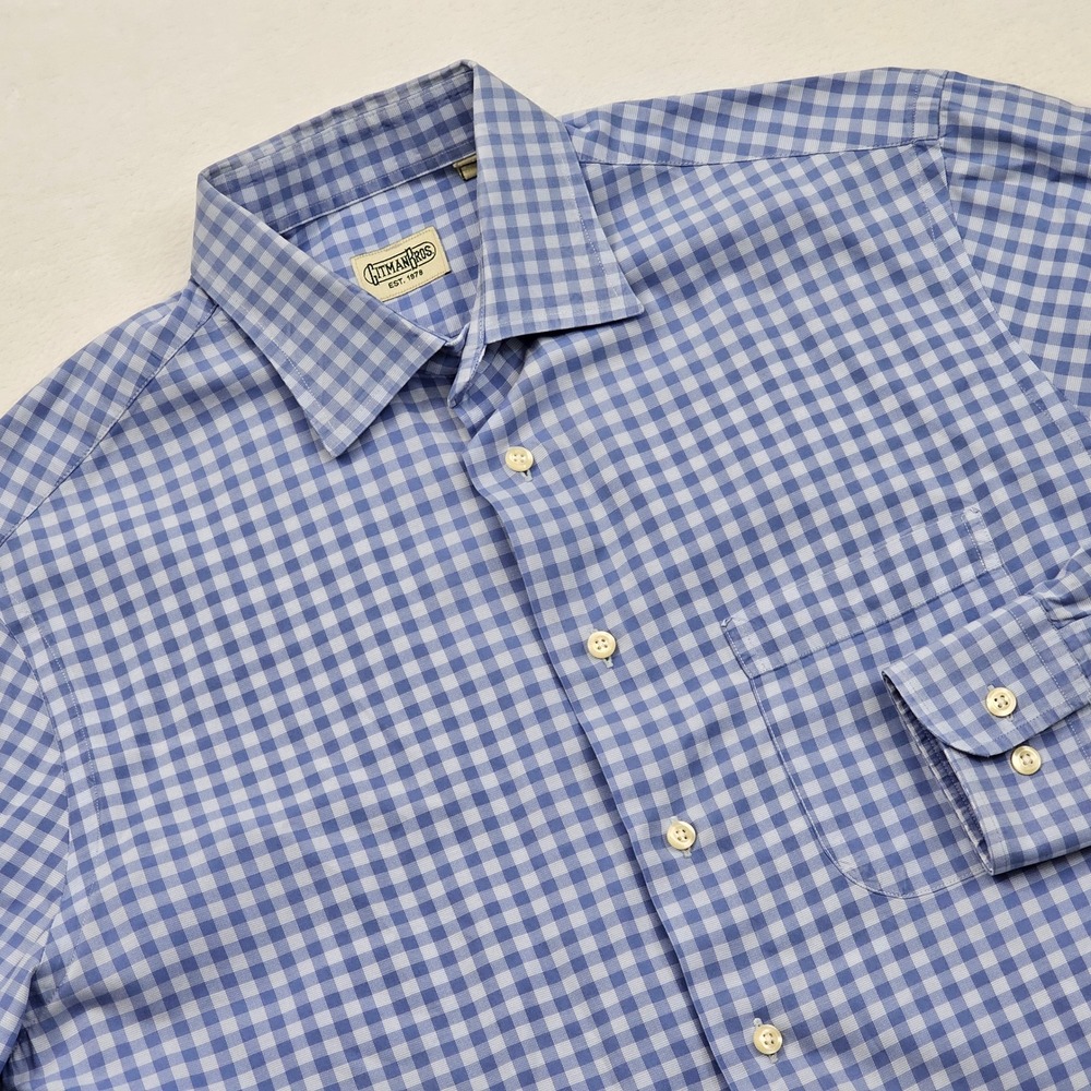 Gitman‎ Bros Button Up Shirt Mens L Blue White Gingham Check USA Preppy Ivy